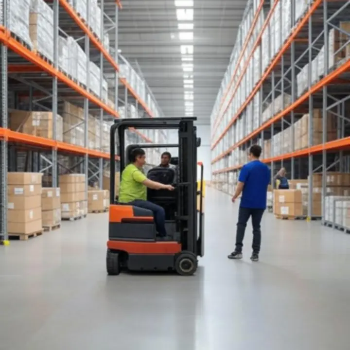 Zespół operatorów pracujących w nowoczesnym wnętrzu magazynu